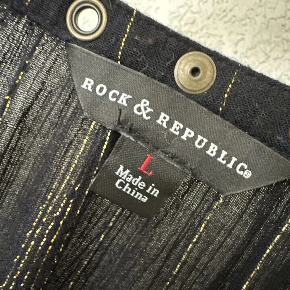 Metallic Striped Top  Night Blouse Black Gold Long Sleeve V-neck Women’s Size L - Picture 9 of 14